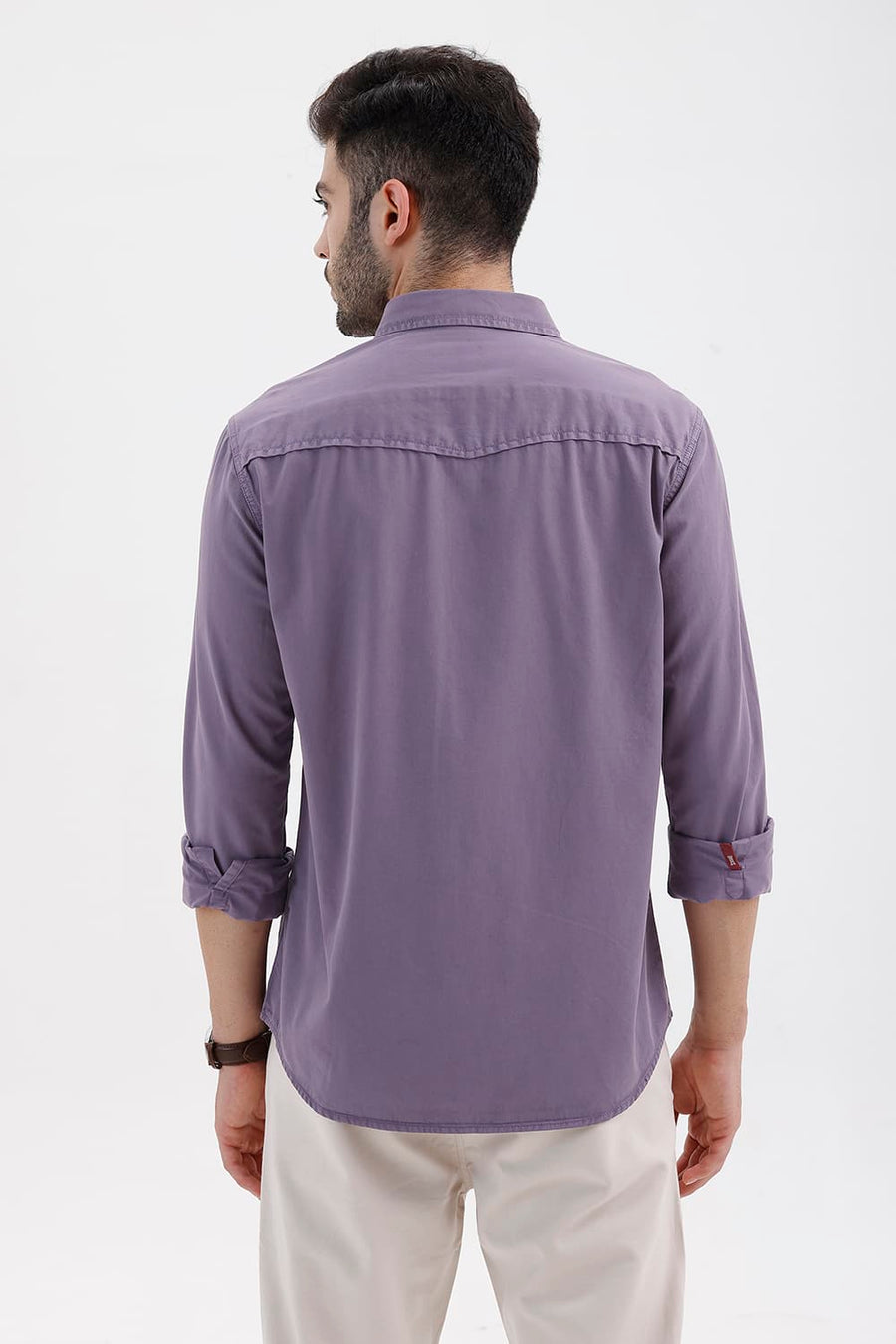 BASICS SLIM FIT PURPLE SAGE COTTON TWILL SHIRT