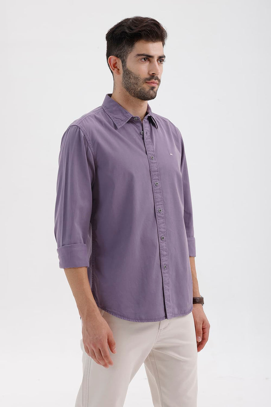 BASICS SLIM FIT PURPLE SAGE COTTON TWILL SHIRT