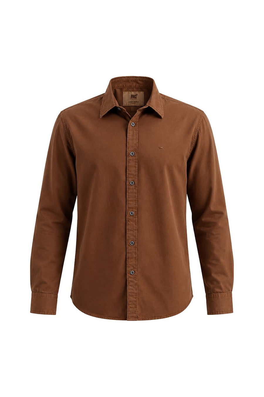 BASICS SLIM FIT PARTRIDGE BROWN COTTON TWILL SHIRT