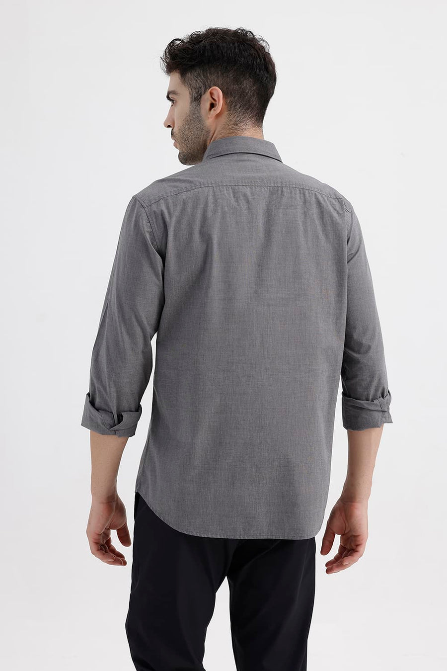 BASICS SLIM FIT GRANITE BLACK COTTON FIL-A-FIL SHIRT