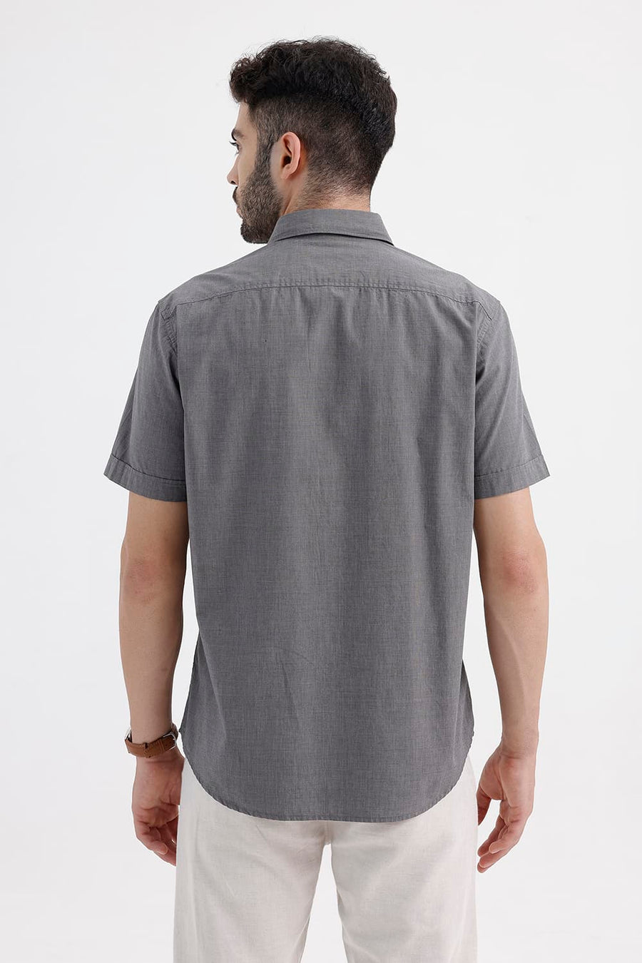 BASICS SLIM FIT GRANITE BLACK COTTON FIL-A-FIL HALFSLEEVES SHIRT