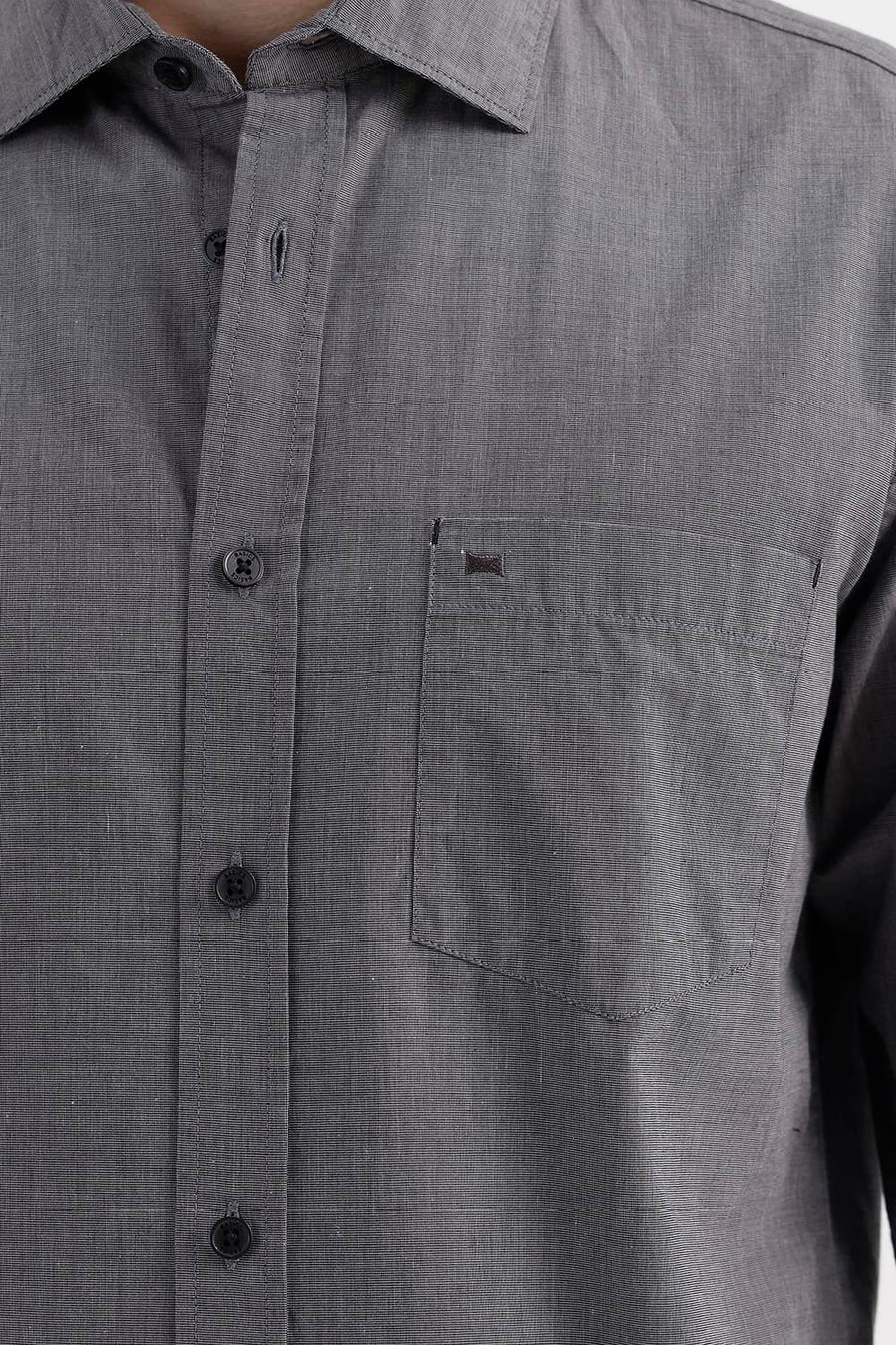 BASICS SLIM FIT GRANITE BLACK COTTON FIL-A-FIL SHIRT