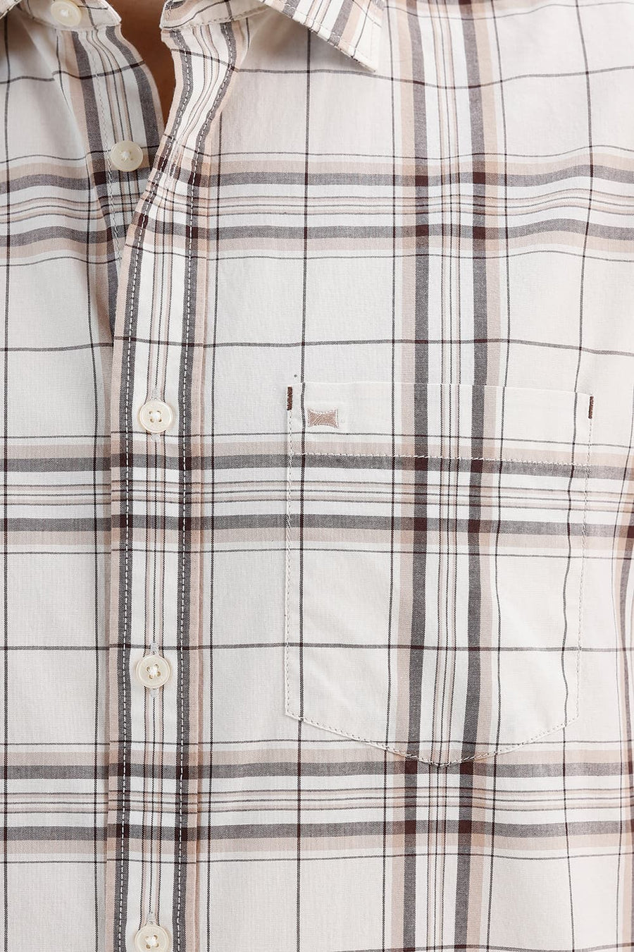 BASICS SLIM FIT ARCTIC ECRU COTTON CHECKS SHIRT