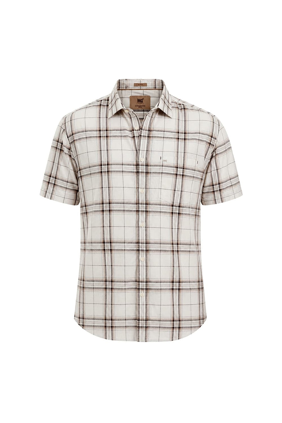 BASICS SLIM FIT ARCTIC ECRU COTTON CHECKS SHIRT
