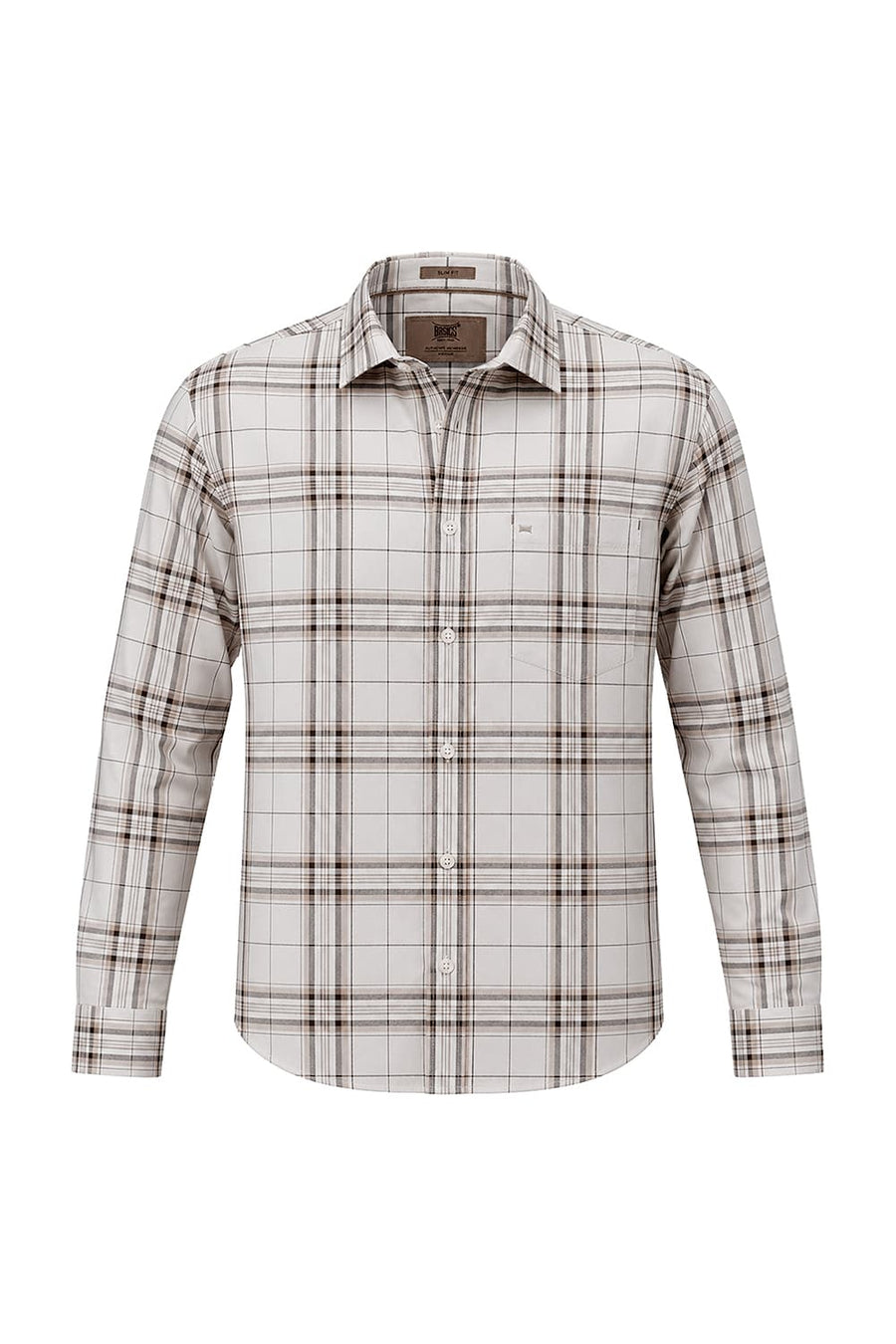 BASICS SLIM FIT ARCTIC ECRU COTTON CHECKS HALFSLEEVES SHIRT