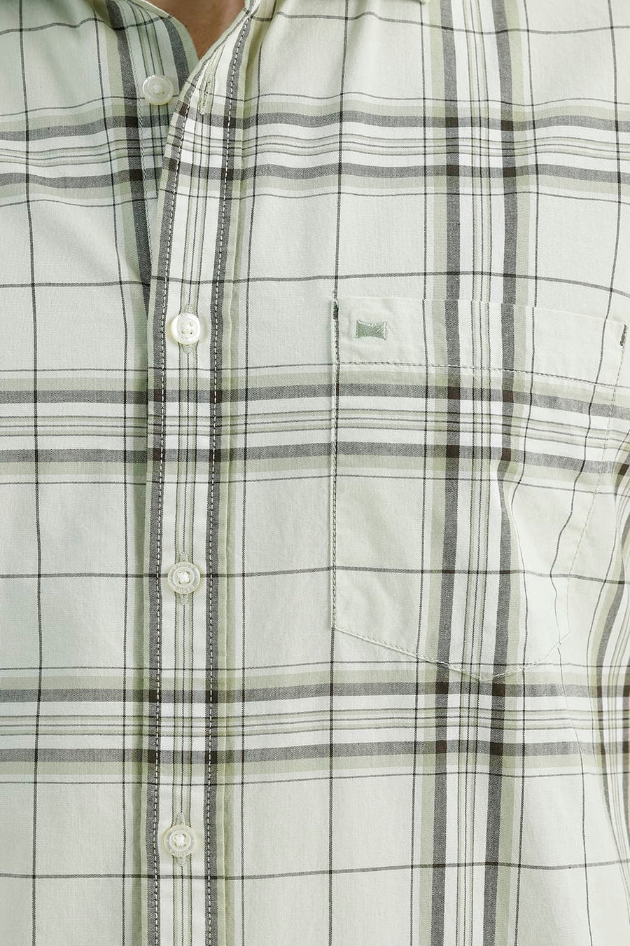 BASICS SLIM FIT CANARY GREEN COTTON CHECKS SHIRT