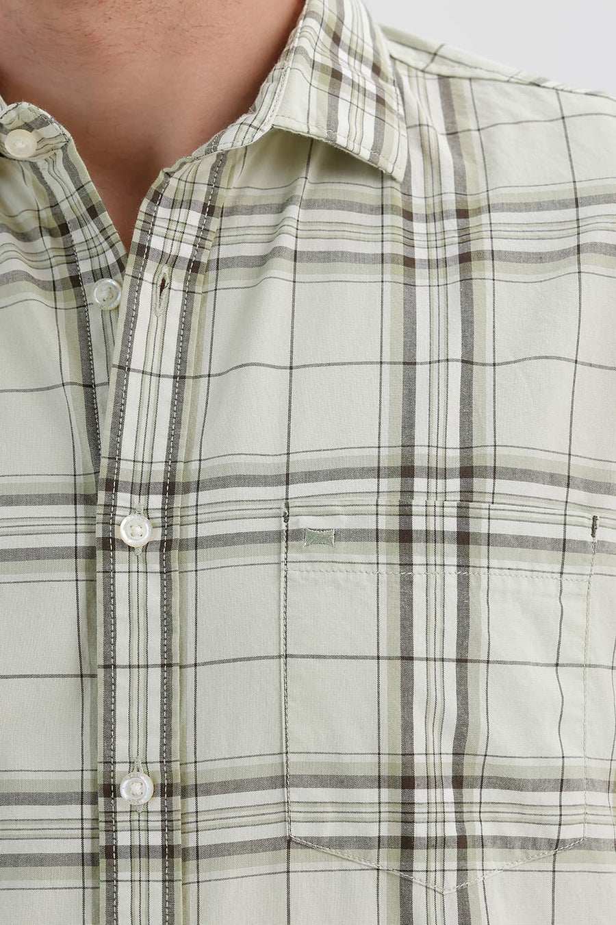 BASICS SLIM FIT CANARY GREEN COTTON CHECKS HALFSLEEVES SHIRT