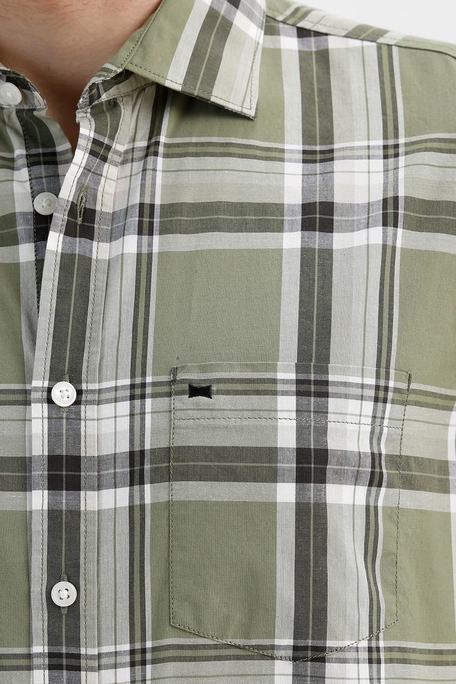 BASICS SLIM FIT OIL GREEN COTTON CHECKS SHIRT