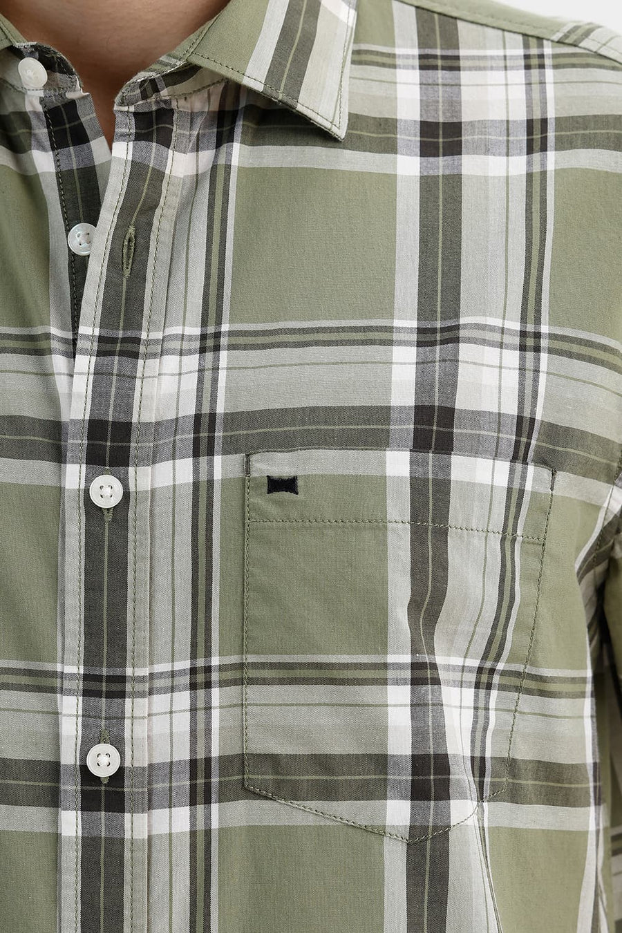 BASICS SLIM FIT OIL GREEN COTTON CHECKS HALFSLEEVES SHIRT
