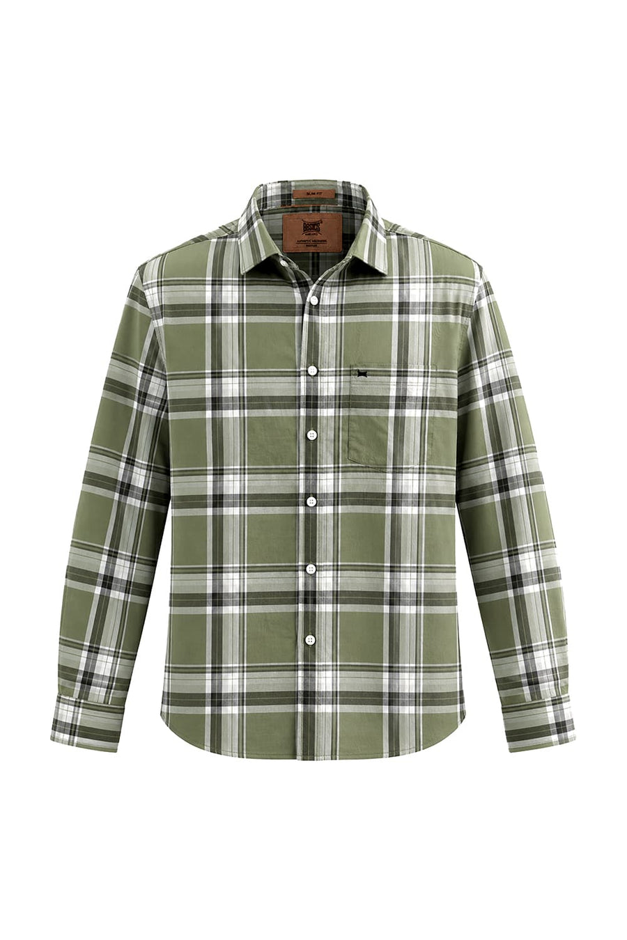 BASICS SLIM FIT OIL GREEN COTTON CHECKS SHIRT