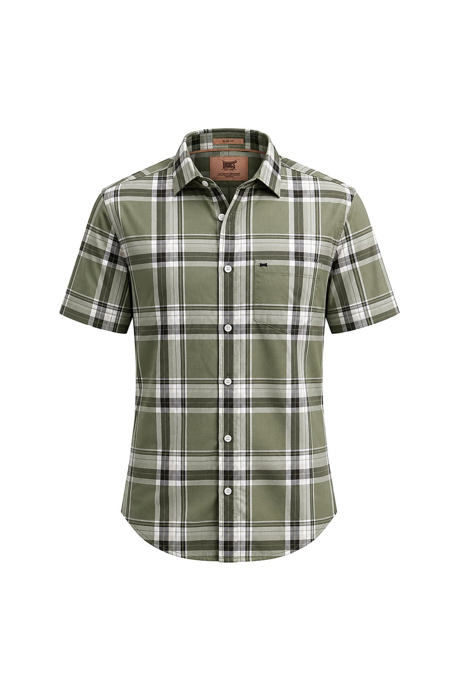BASICS SLIM FIT OIL GREEN COTTON CHECKS HALFSLEEVES SHIRT