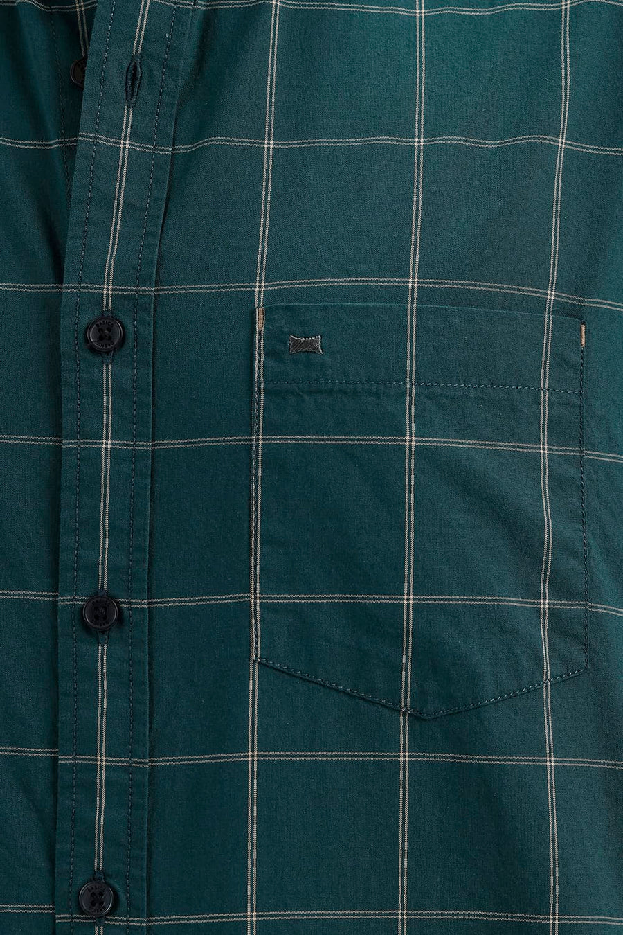 BASICS SLIM FIT MOSS GREEN COTTON CHECKS SHIRT