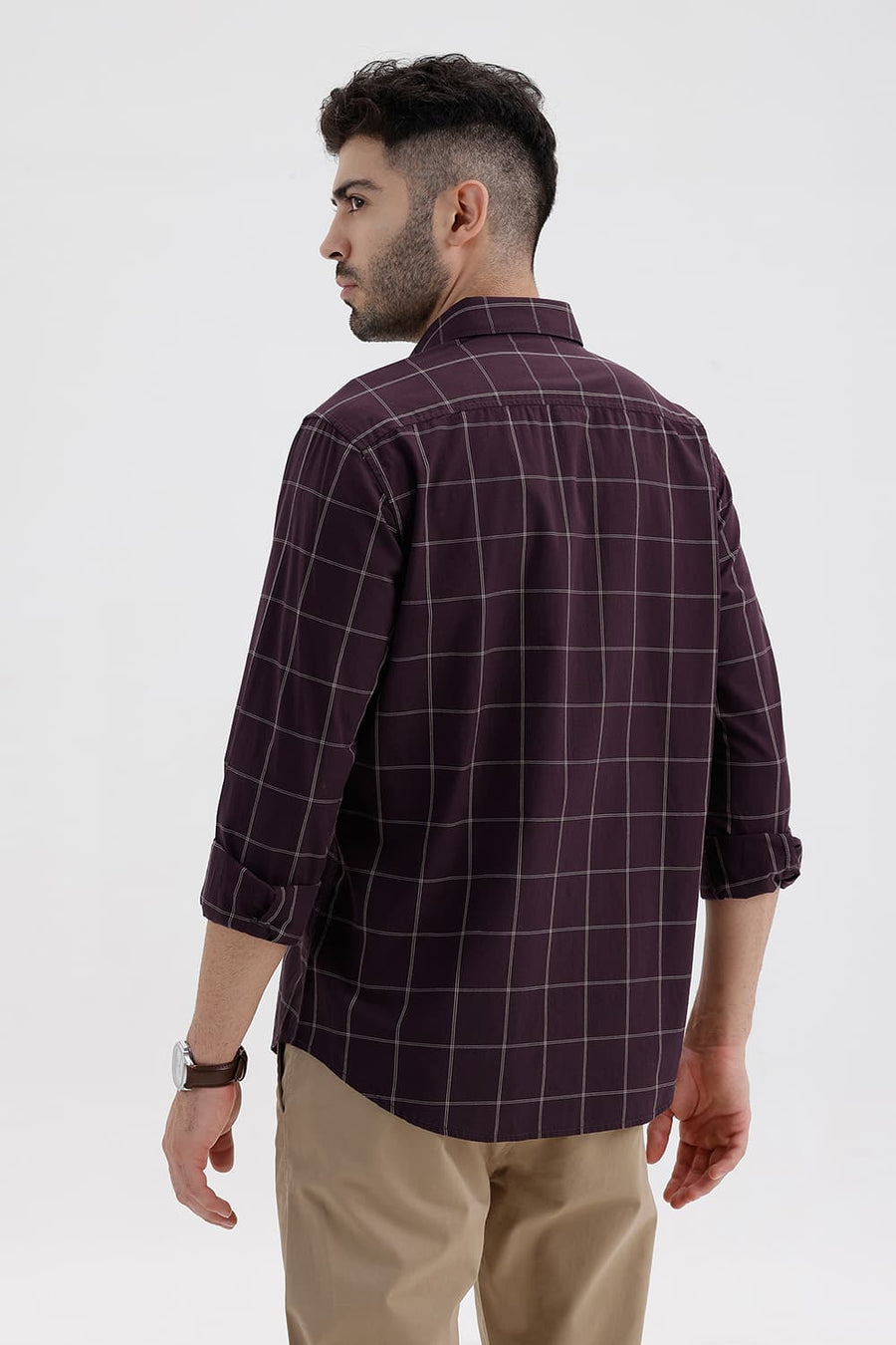 BASICS SLIM FIT WINE TASTING COTTON CHECKS SHIRT