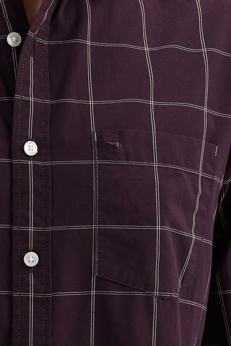 BASICS SLIM FIT WINE TASTING COTTON CHECKS SHIRT