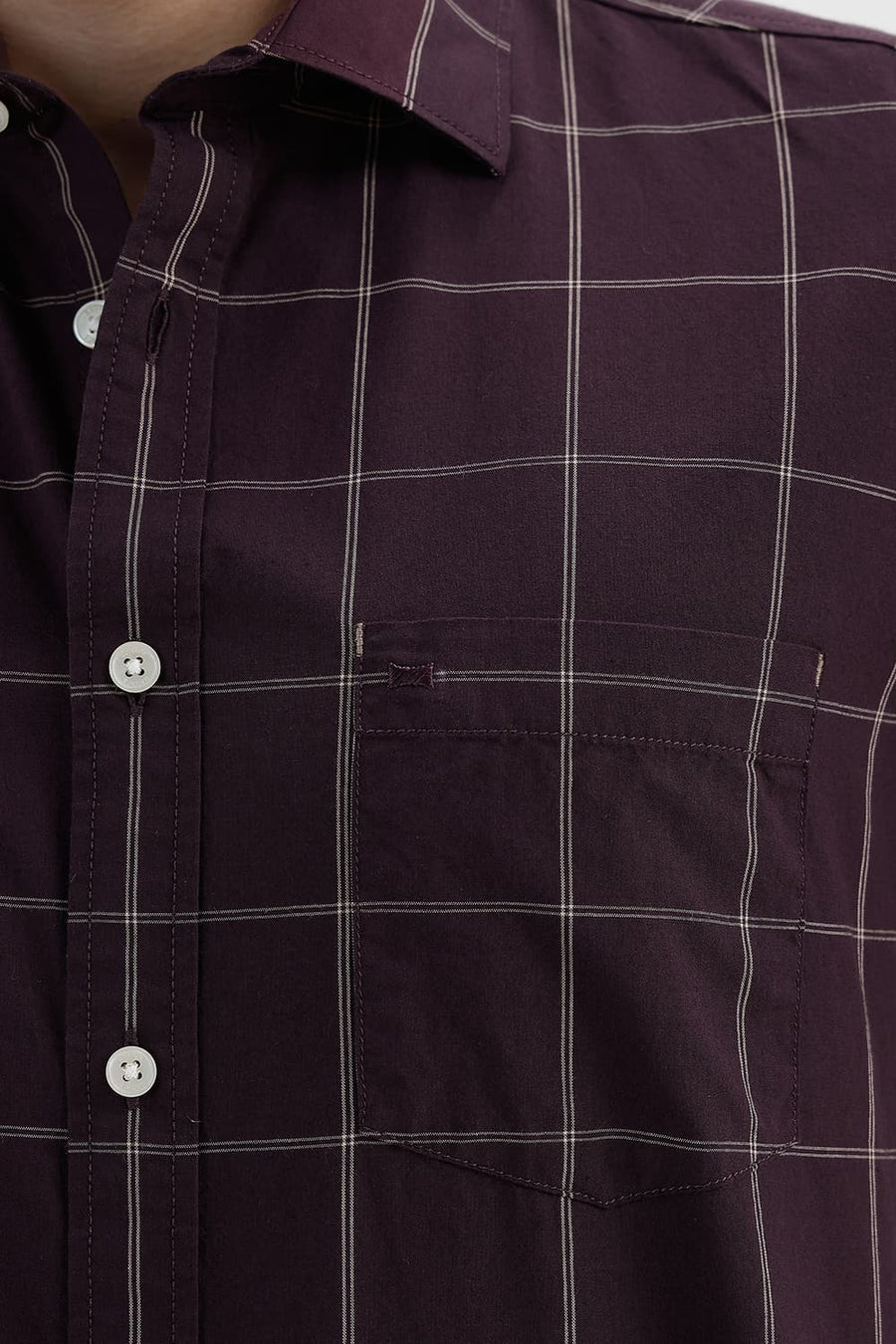 BASICS SLIM FIT WINE TASTING COTTON CHECKS HALFSLEEVES SHIRT