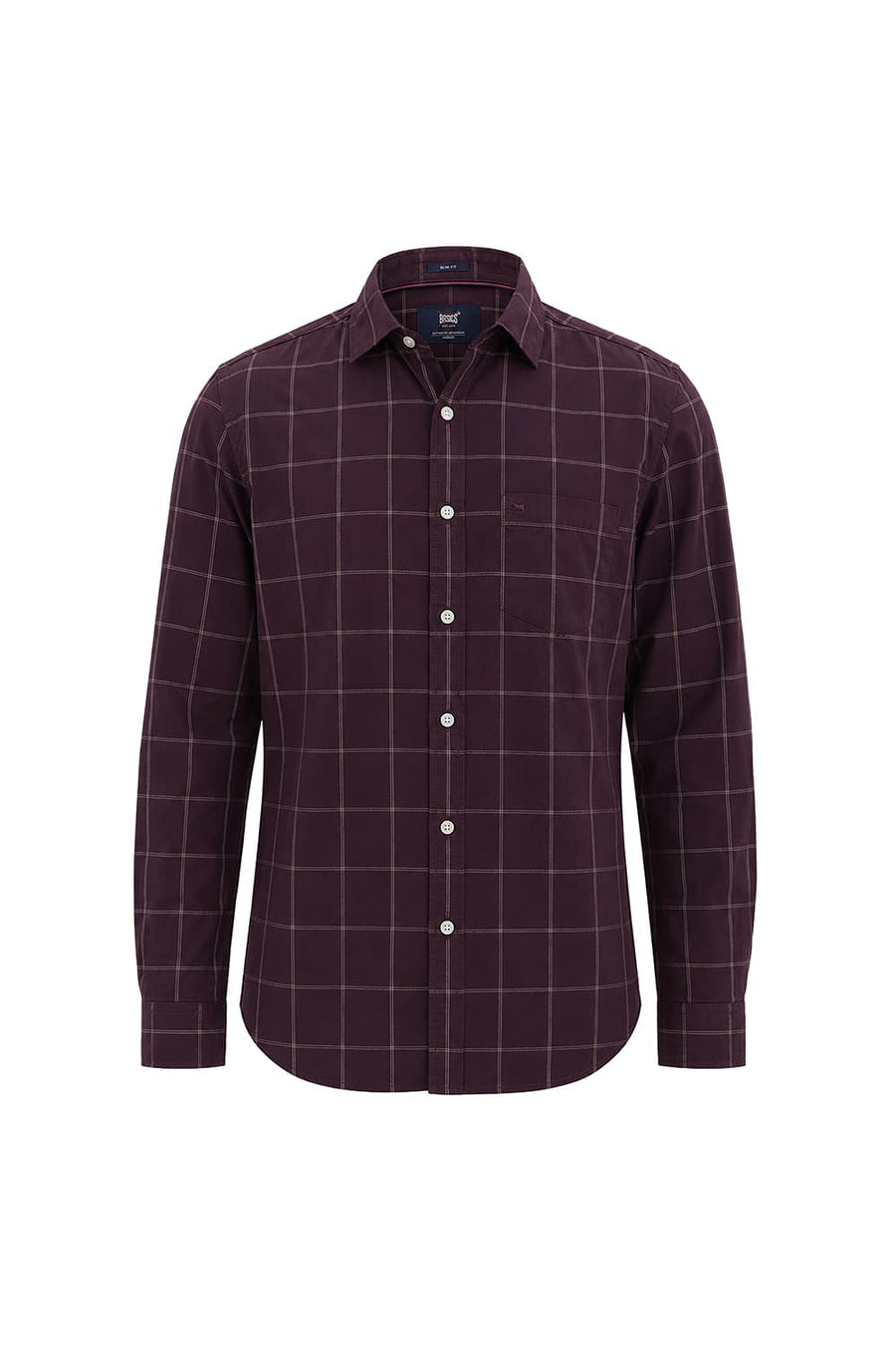 BASICS SLIM FIT WINE TASTING COTTON CHECKS SHIRT