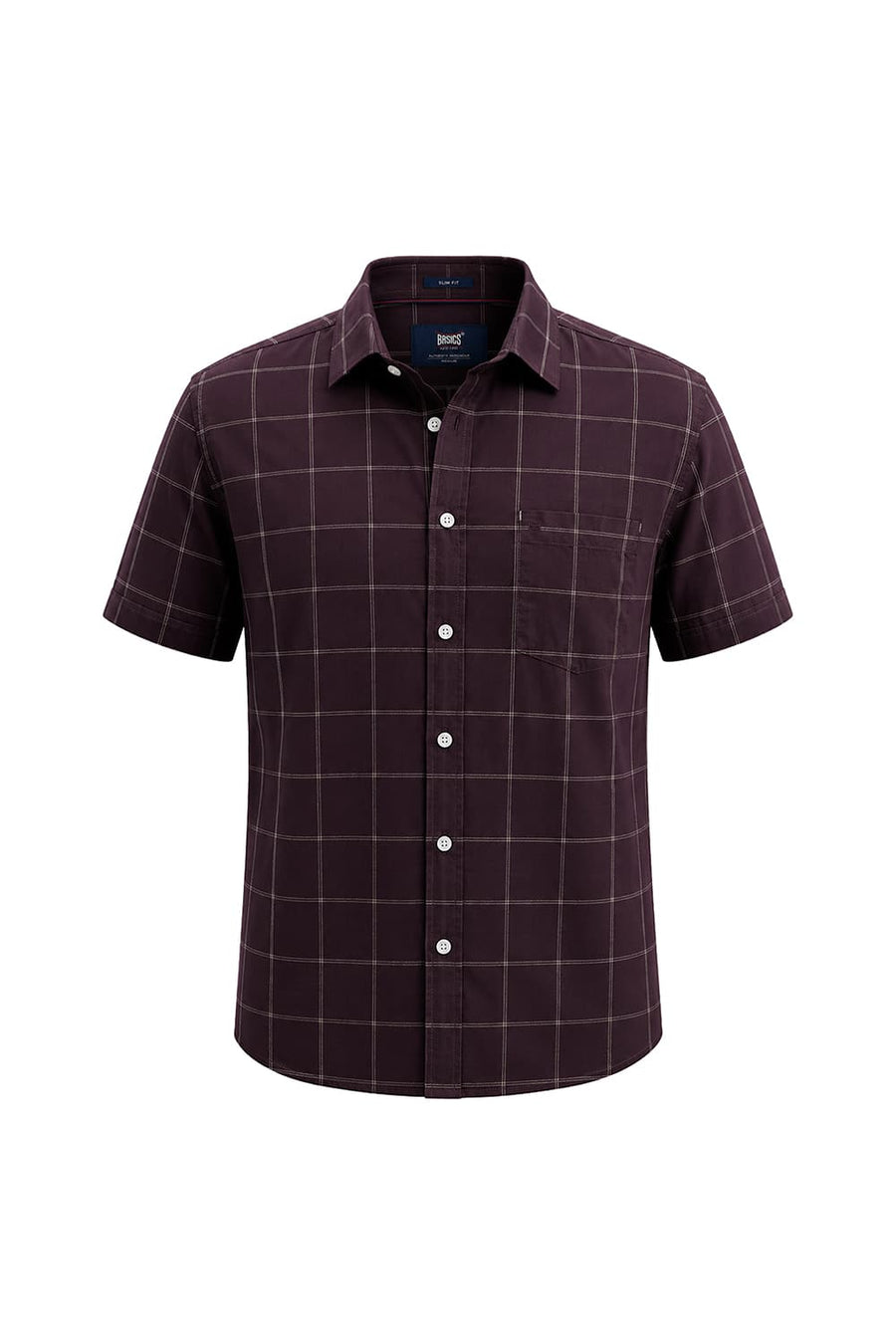 BASICS SLIM FIT WINE TASTING COTTON CHECKS HALFSLEEVES SHIRT