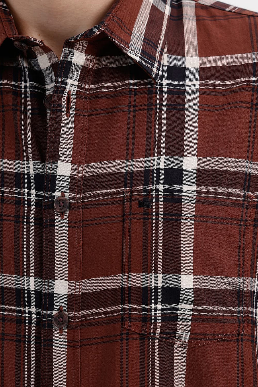 BASICS SLIM FIT CHOCOLATE LAB COTTON HERRING BONE CHECKS SHIRT