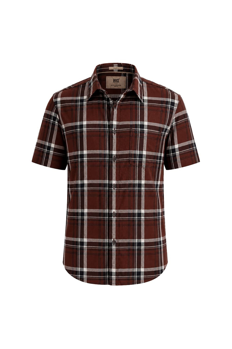 BASICS SLIM FIT CHOCOLATE LAB COTTON HERRING BONE CHECKS HALFSLEEVES SHIRT