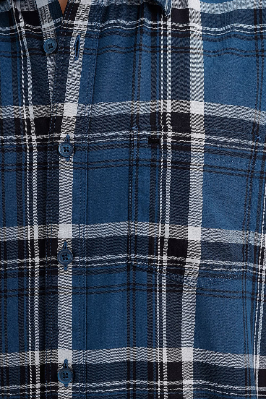 BASICS SLIM FIT STELLAR NAVY COTTON HERRING BONE CHECKS SHIRT