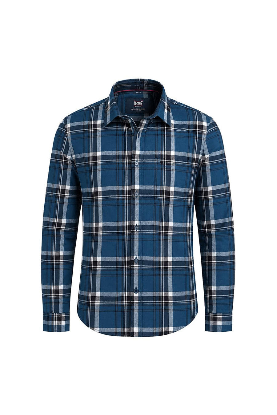 BASICS SLIM FIT STELLAR NAVY COTTON HERRING BONE CHECKS SHIRT