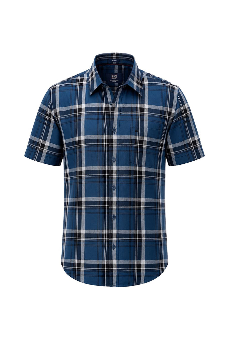 BASICS SLIM FIT STELLAR NAVY COTTON HERRING BONE CHECKS HALFSLEEVES SHIRT