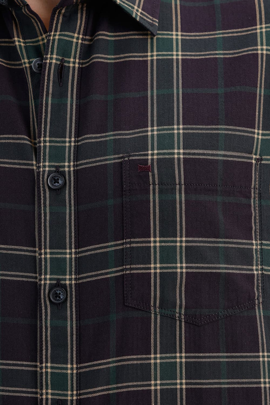 BASICS SLIM FIT CHCOLATE PLUM COTTON HERRING BONE CHECKS HALFSLEEVES SHIRT