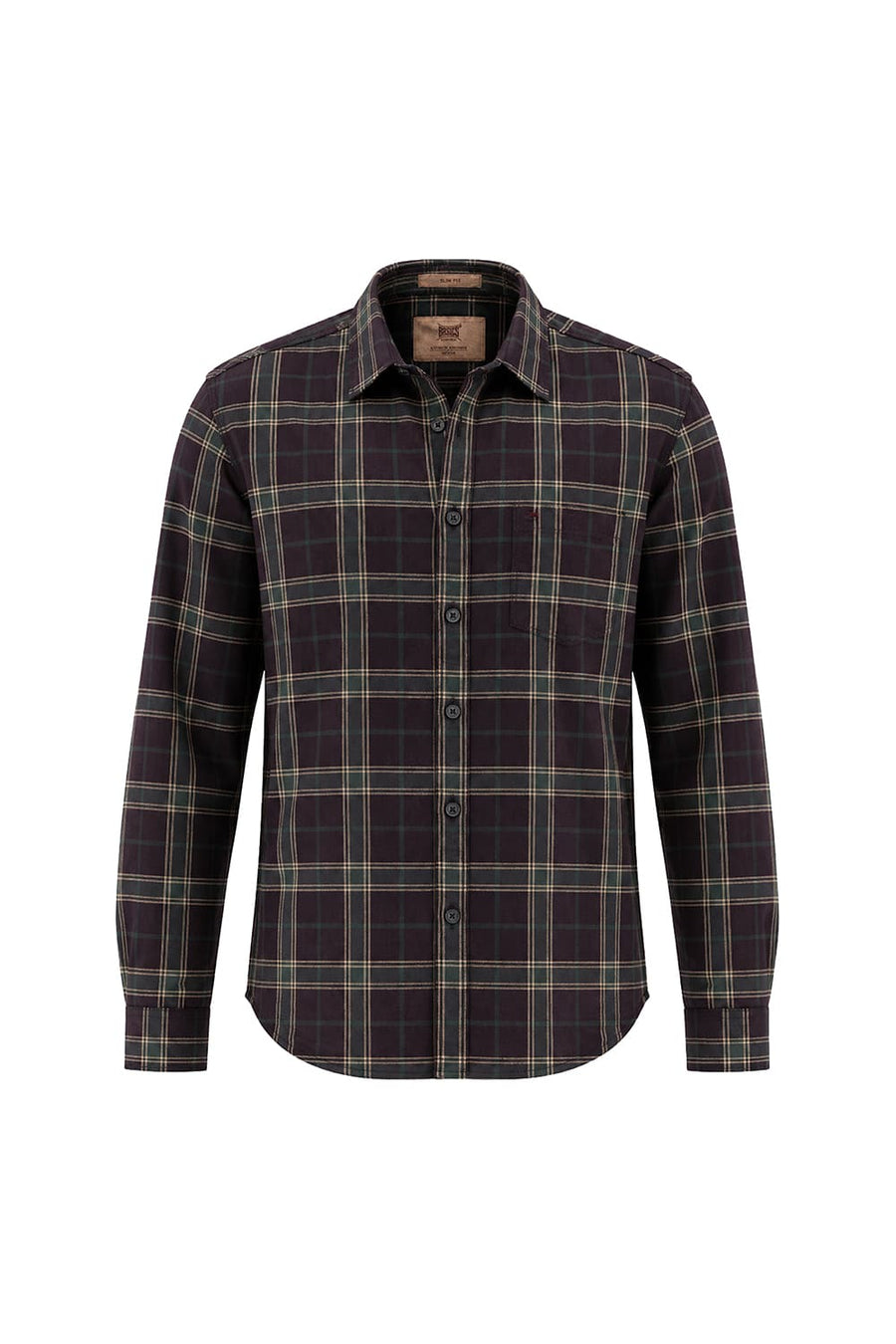 BASICS SLIM FIT CHCOLATE PLUM COTTON HERRING BONE CHECKS SHIRT