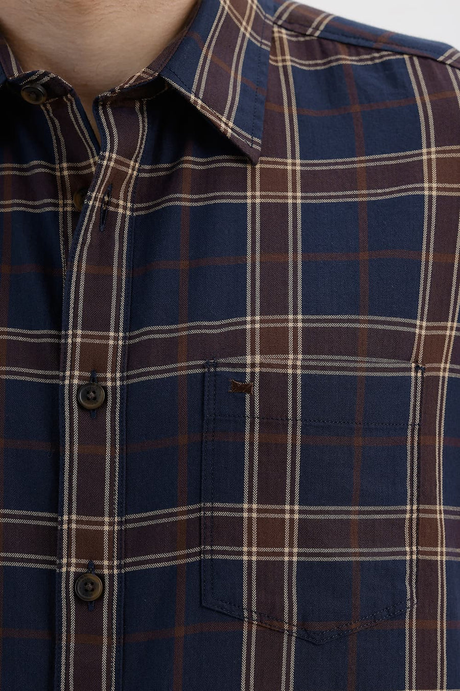 BASICS SLIM FIT NAVY NIGHTS COTTON HERRING BONE CHECKS HALFSLEEVES SHIRT