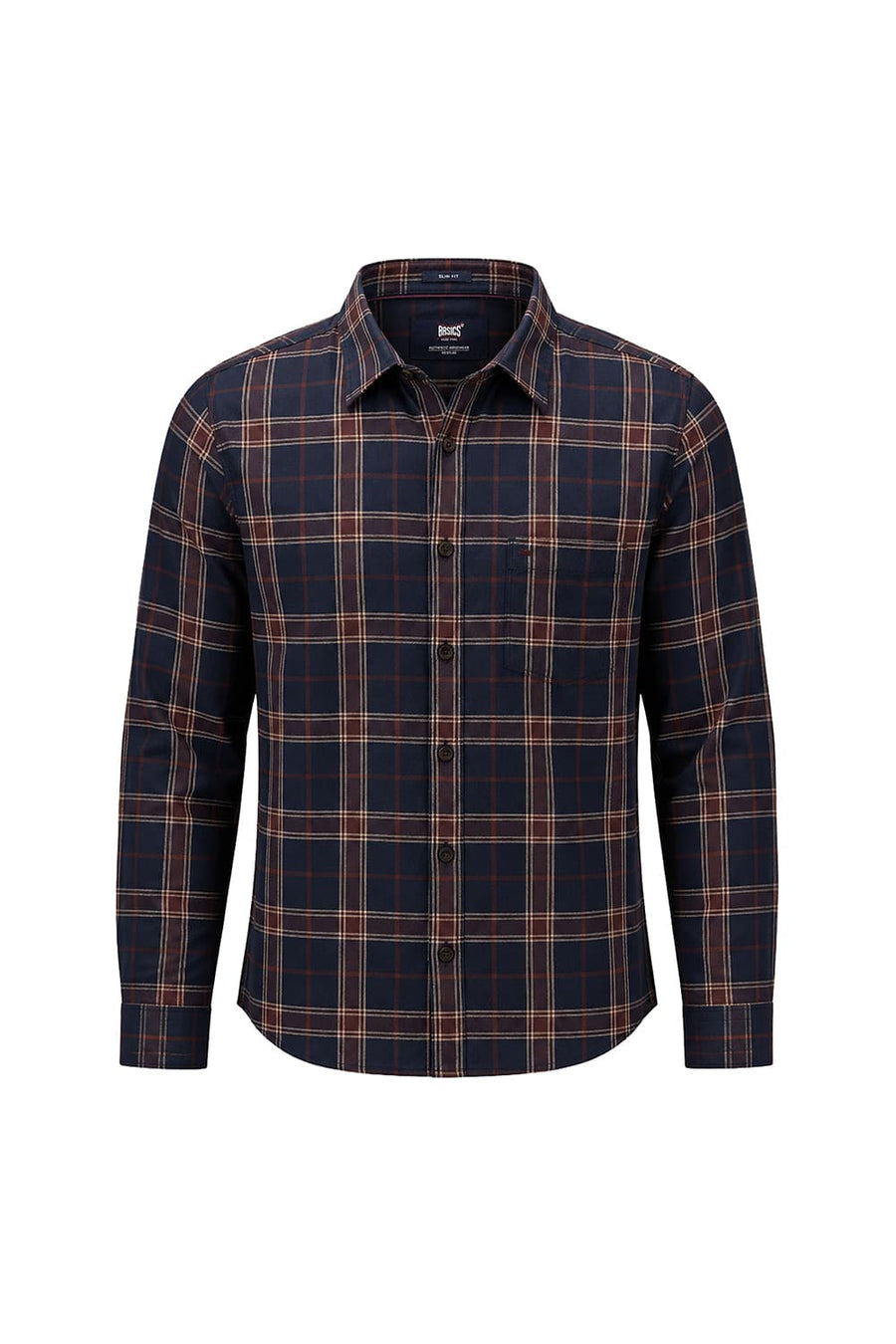 BASICS SLIM FIT NAVY NIGHTS COTTON HERRING BONE CHECKS SHIRT