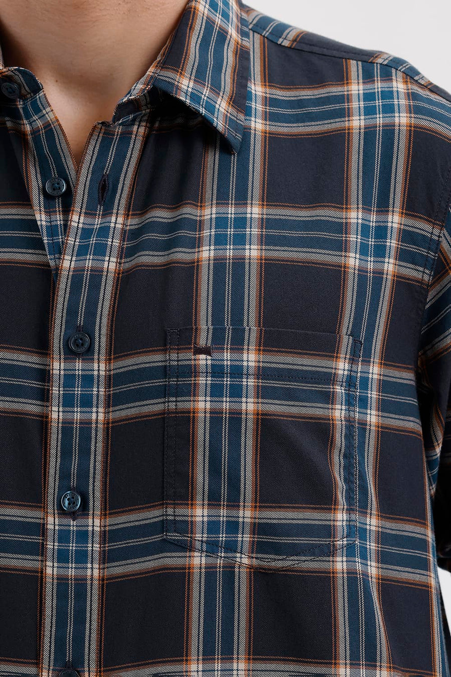 BASICS SLIM FIT GREY NIGHT COTTON TWILL CHECKS SHIRT