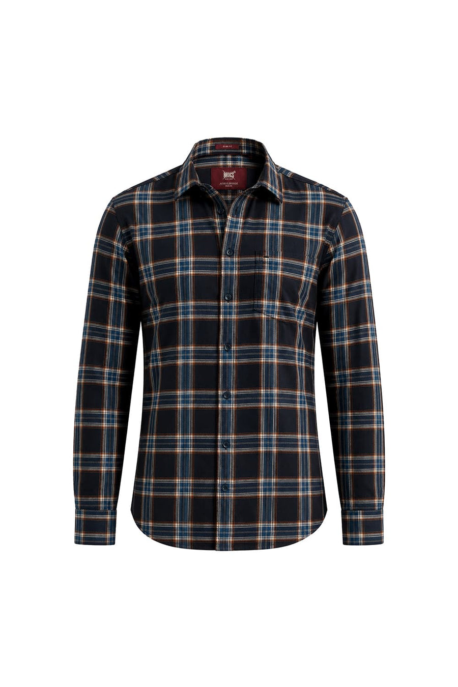 BASICS SLIM FIT GREY NIGHT COTTON TWILL CHECKS SHIRT