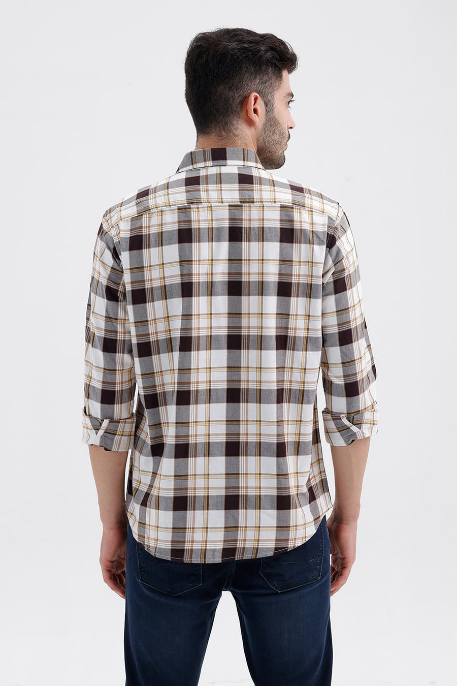 BASICS SLIM FIT BRIGHT TPG COTTON TWILL CHECKS SHIRT