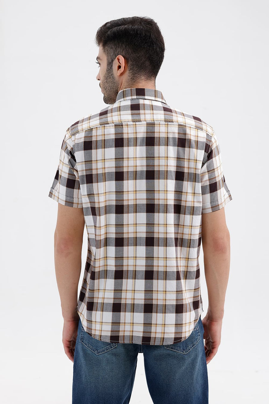 BASICS SLIM FIT BRIGHT TPG COTTON TWILL CHECKS HALFSLEEVES SHIRT