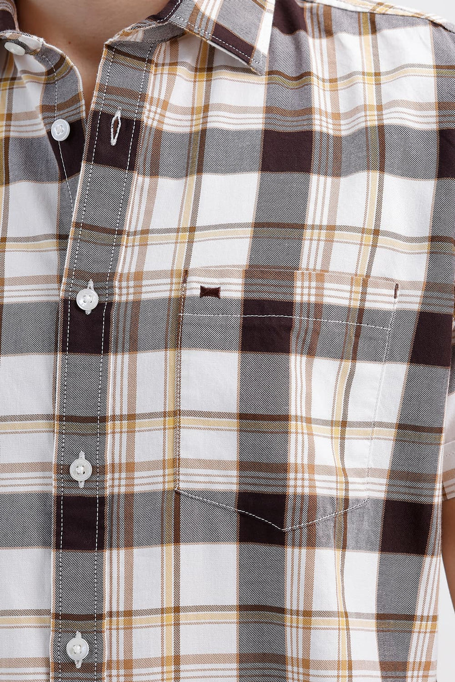 BASICS SLIM FIT BRIGHT TPG COTTON TWILL CHECKS HALFSLEEVES SHIRT