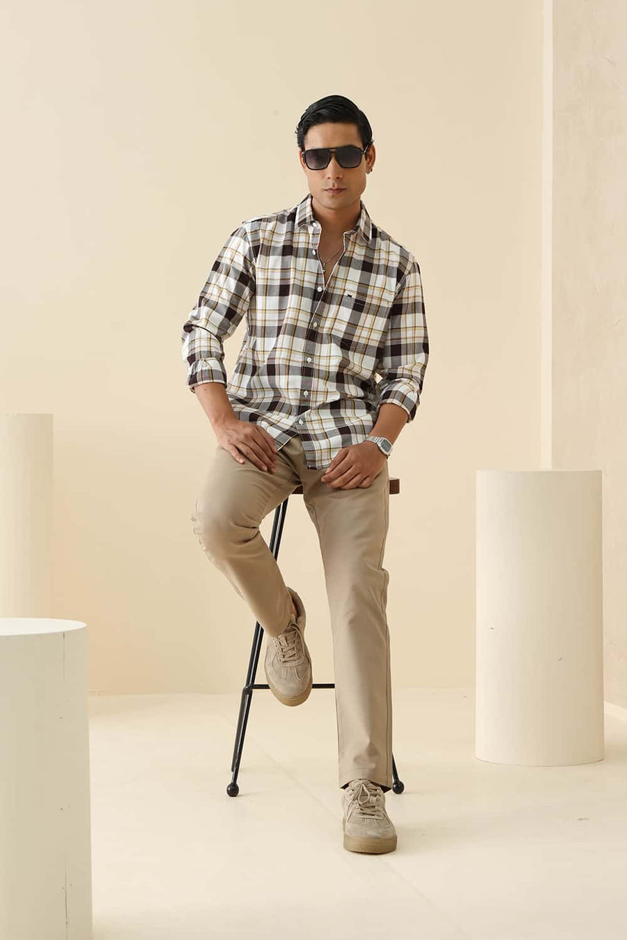 Basics Slim Fit Bright Tpg Cotton Twill Checks Shirt