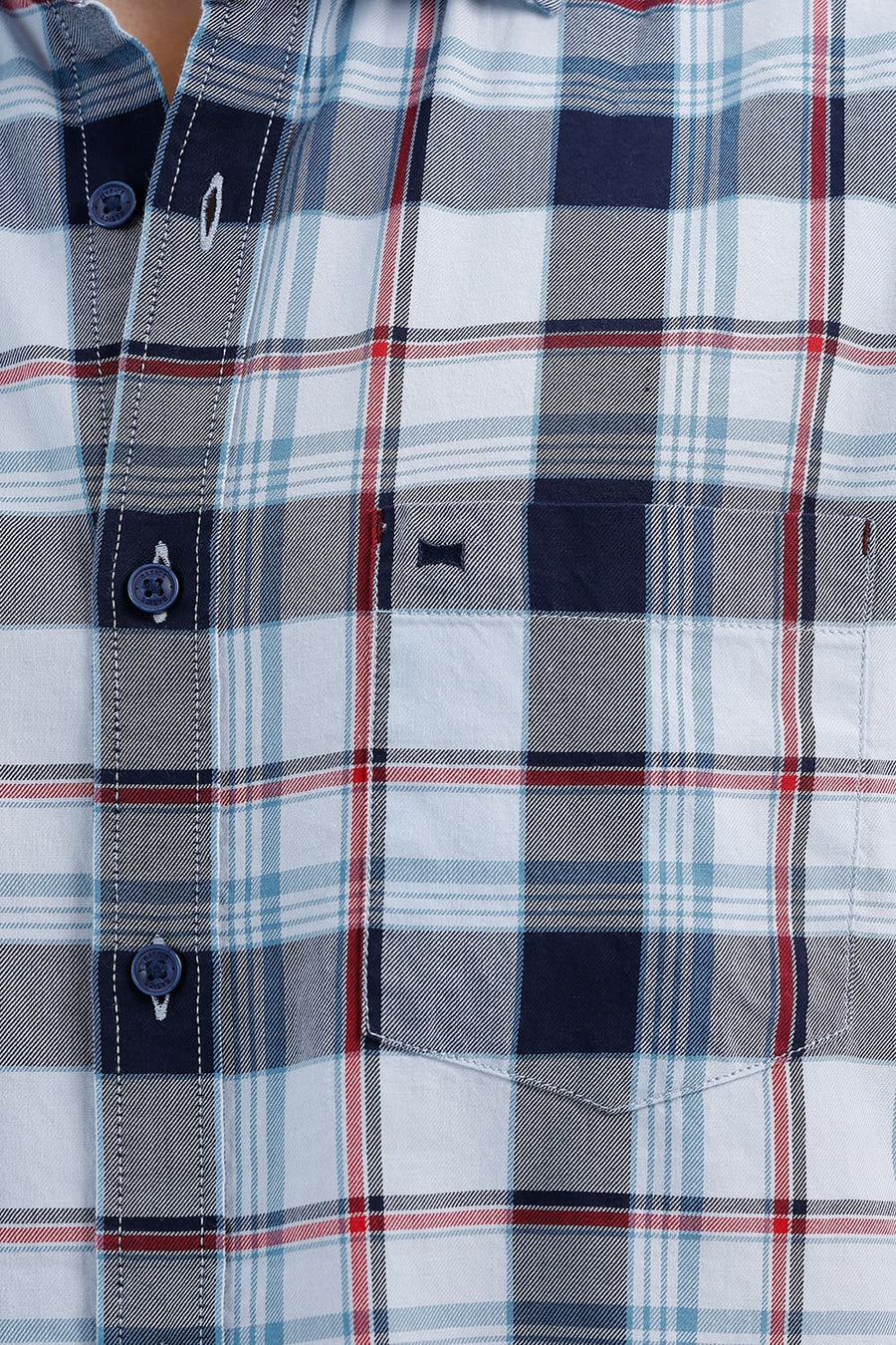 BASICS SLIM FIT SKY WRITING BLUE COTTON TWILL CHECKS SHIRT