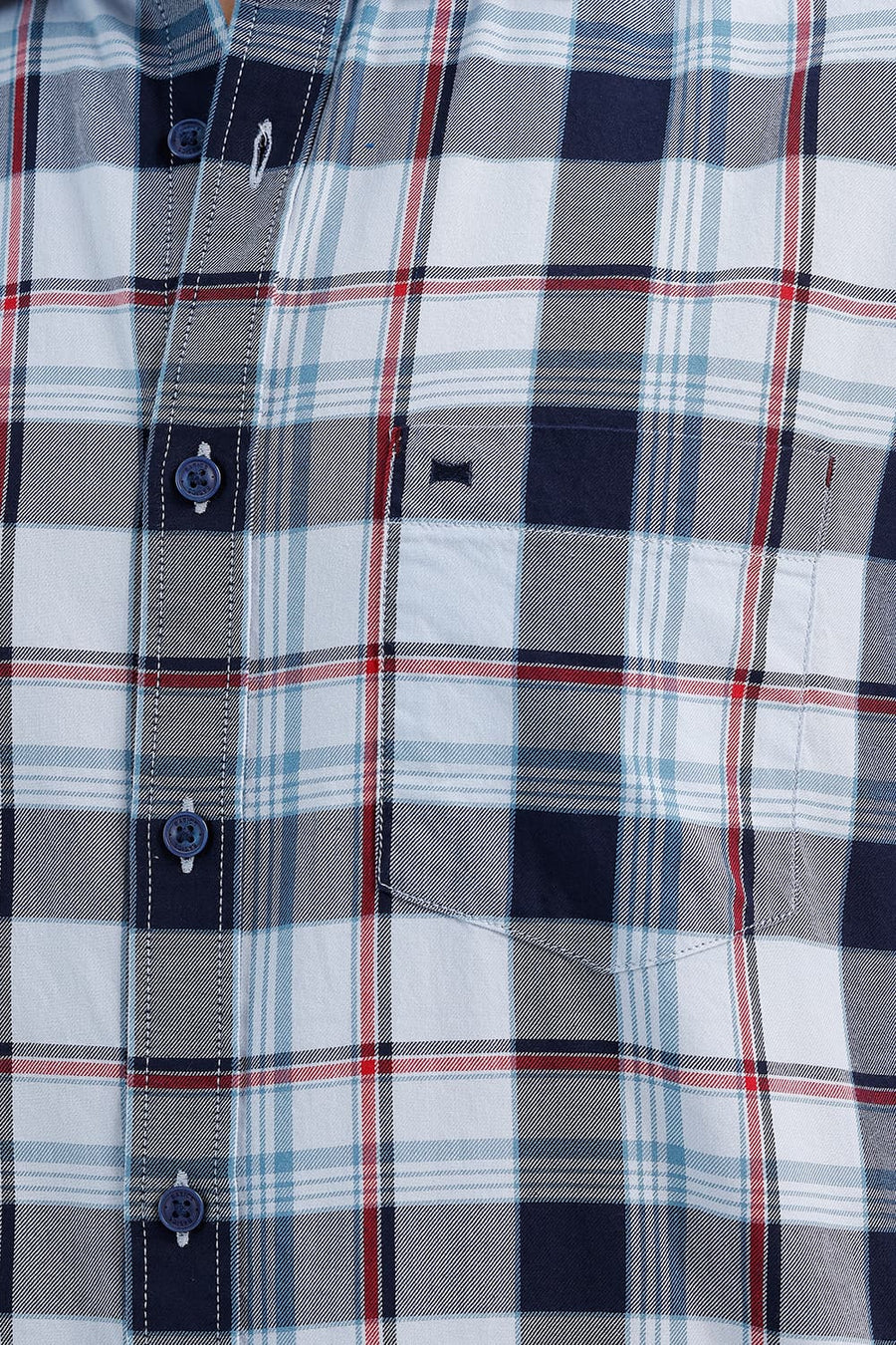 BASICS SLIM FIT SKY WRITING BLUE COTTON TWILL CHECKS HALFSLEEVES SHIRT