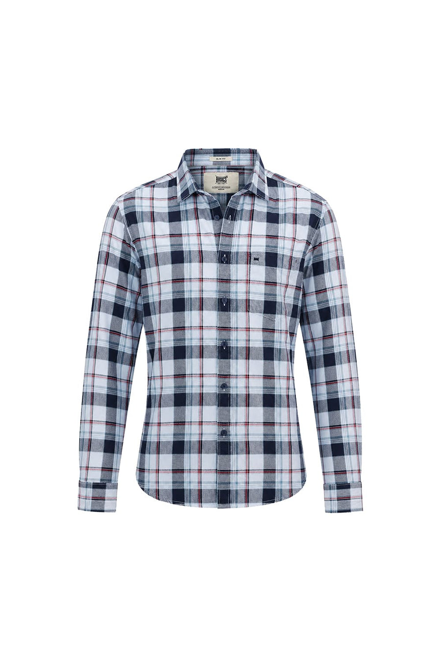 BASICS SLIM FIT SKY WRITING BLUE COTTON TWILL CHECKS SHIRT
