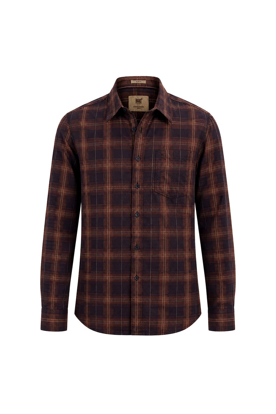 BASICS SLIM FIT BROWN STONE COTTON TWILL CHECKS SHIRT