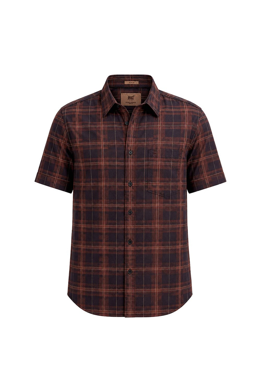 BASICS SLIM FIT BROWN STONE COTTON TWILL CHECKS HALFSLEEVES SHIRT