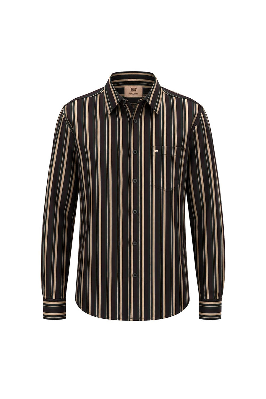 BASICS SLIM FIT COFFEE BROWN COTTON HERRING BONE STRIPE SHIRT