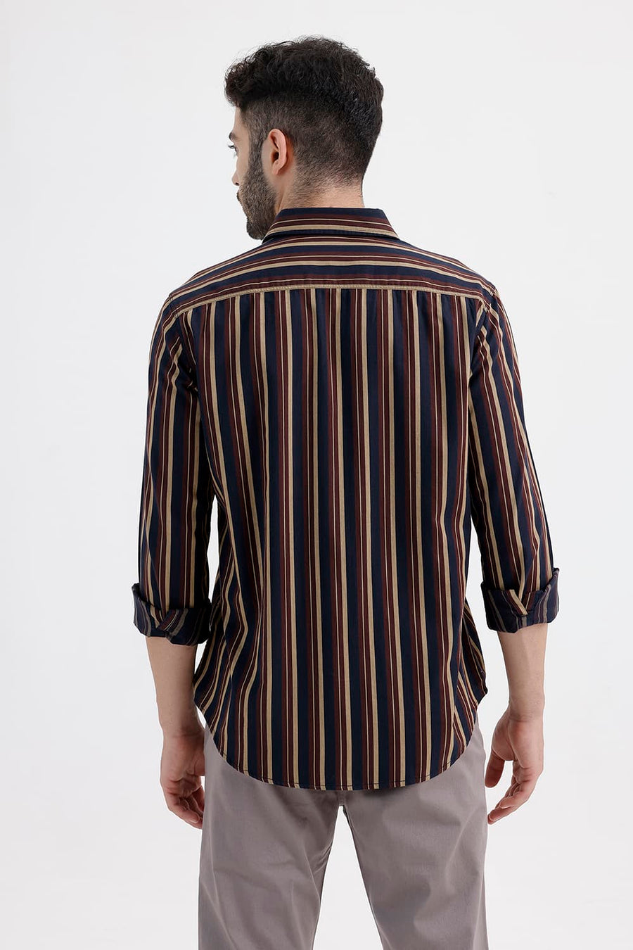 BASICS SLIM FIT PAGEANT BLUE COTTON HERRING BONE STRIPE SHIRT