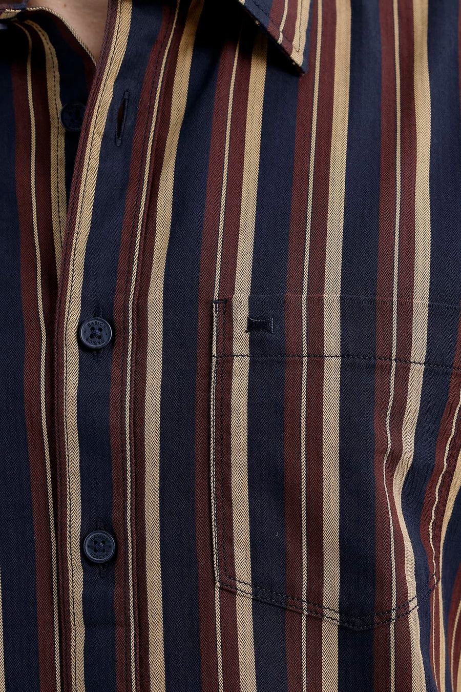 BASICS SLIM FIT PAGEANT BLUE COTTON HERRING BONE STRIPE SHIRT