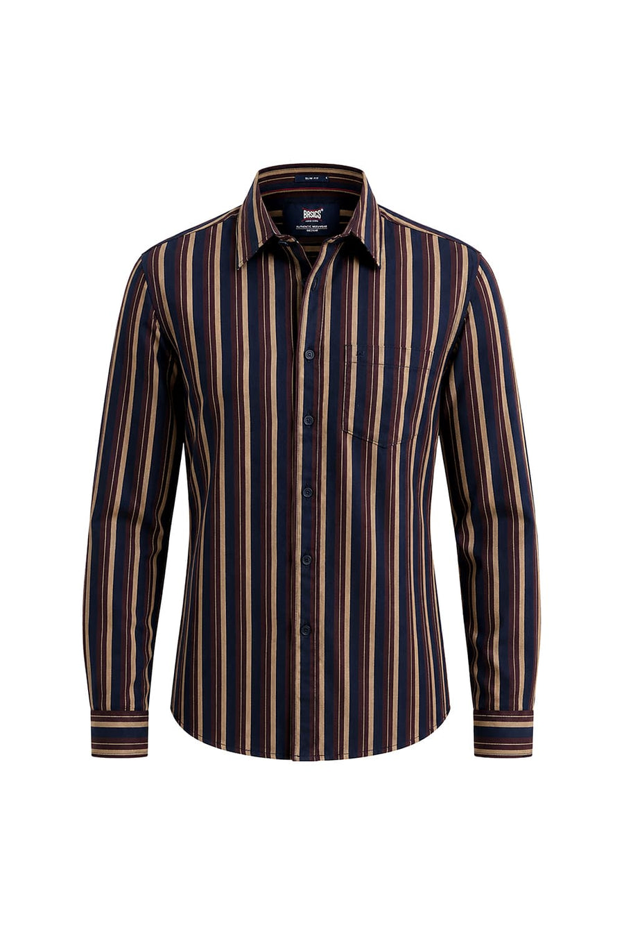 BASICS SLIM FIT PAGEANT BLUE COTTON HERRING BONE STRIPE SHIRT