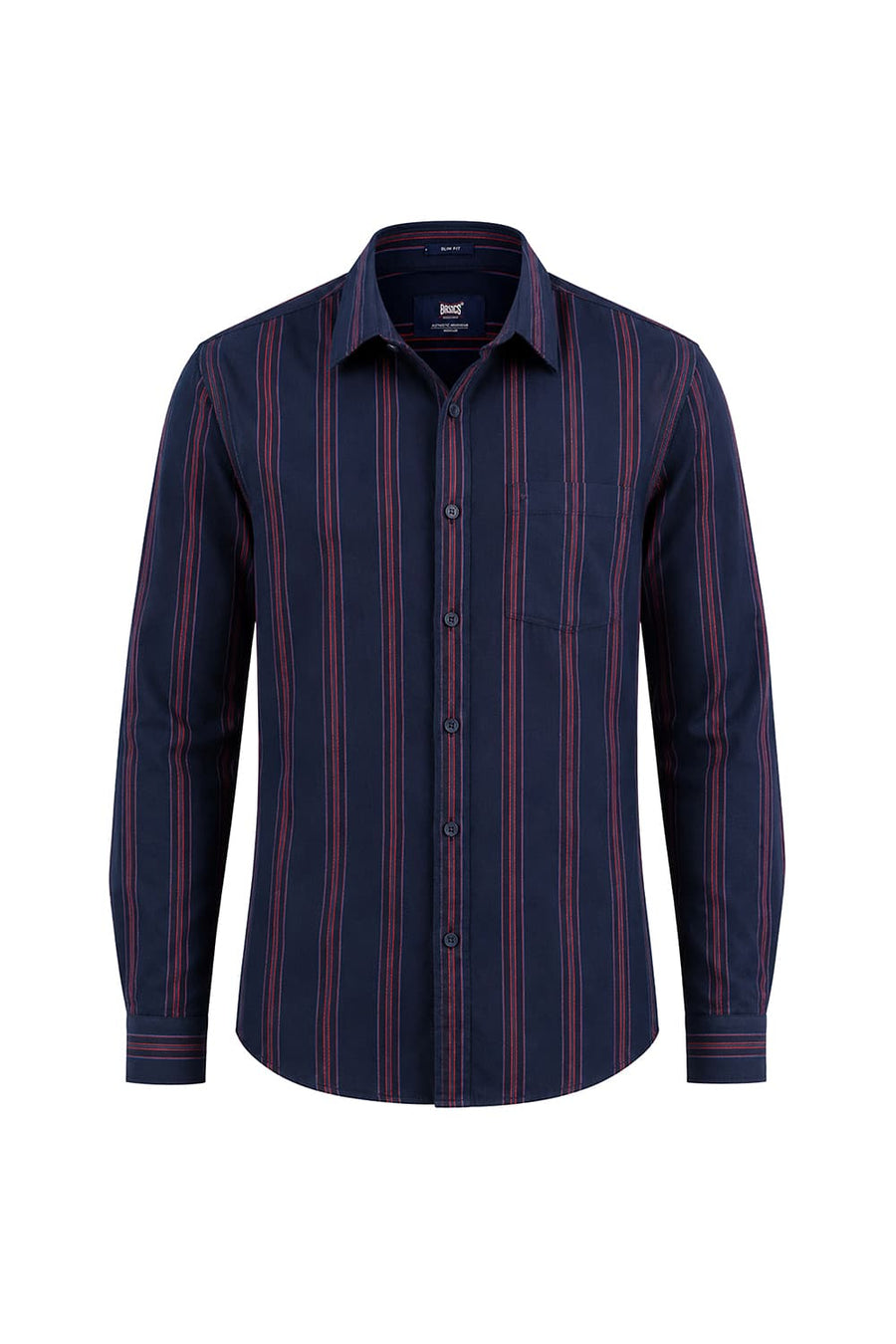 BASICS SLIM FIT PAGEANT NAVY COTTON HERRING BONE STRIPE SHIRT