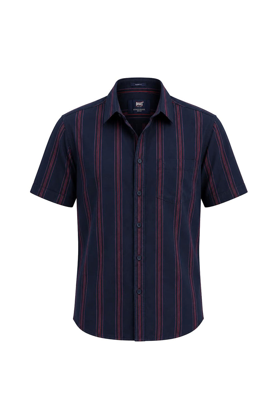 BASICS SLIM FIT PAGEANT NAVY COTTON HERRING BONE STRIPE HALFSLEEVES SHIRT