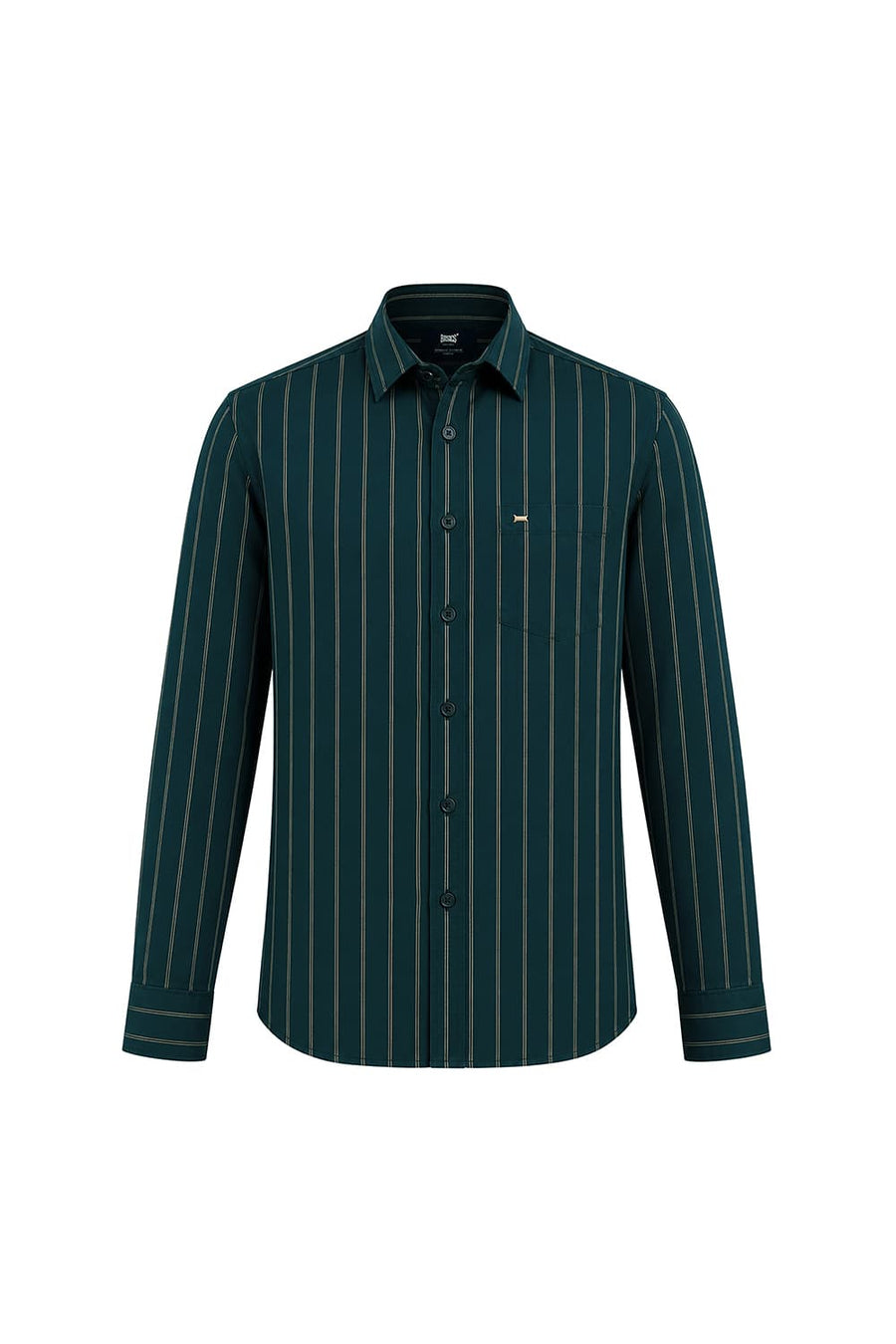 BASICS SLIM FIT BALSAM GREEN COTTON STRIPE SHIRT
