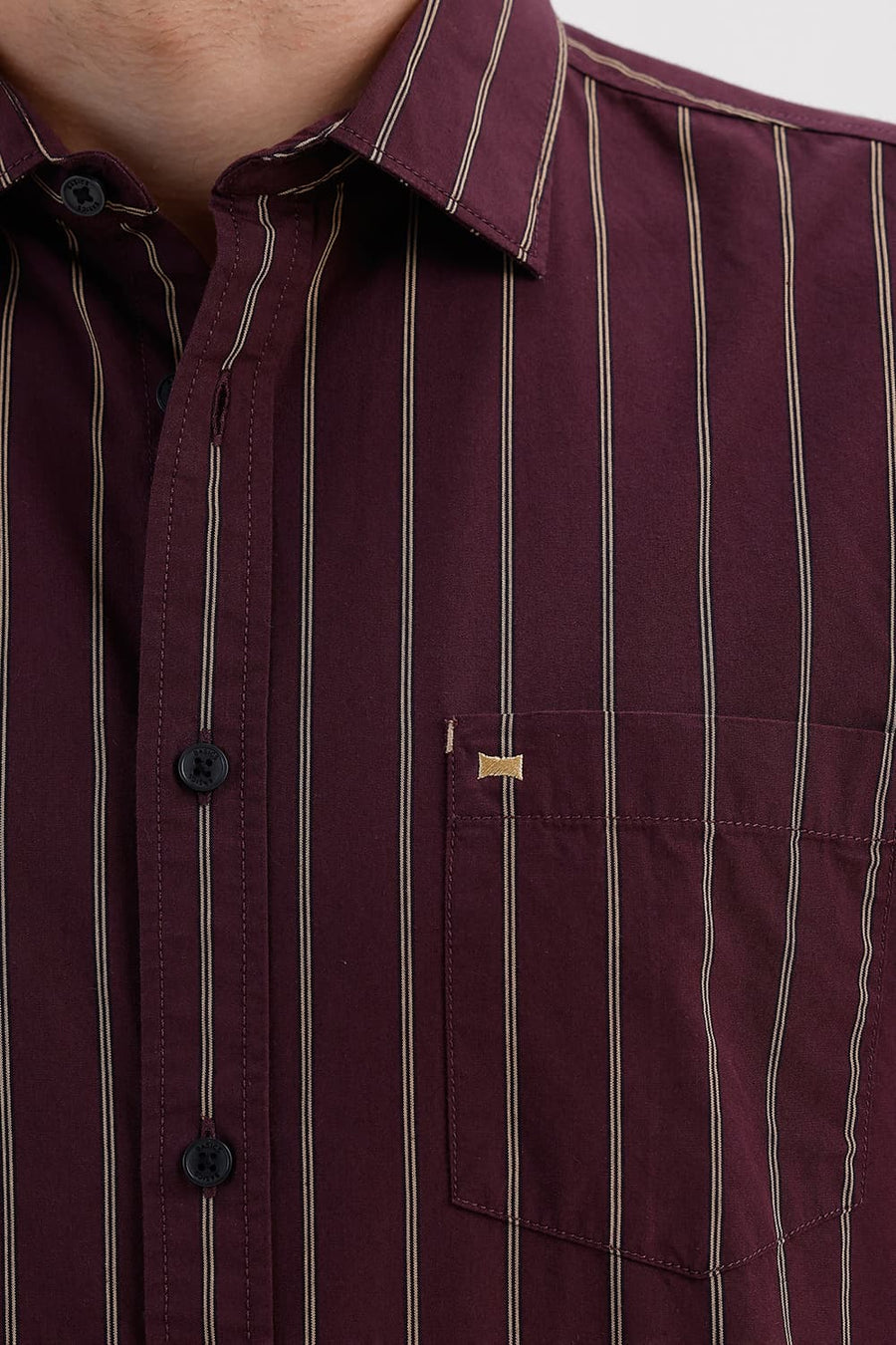 BASICS SLIM FIT FIG WINE COTTON STRIPE SHIRT