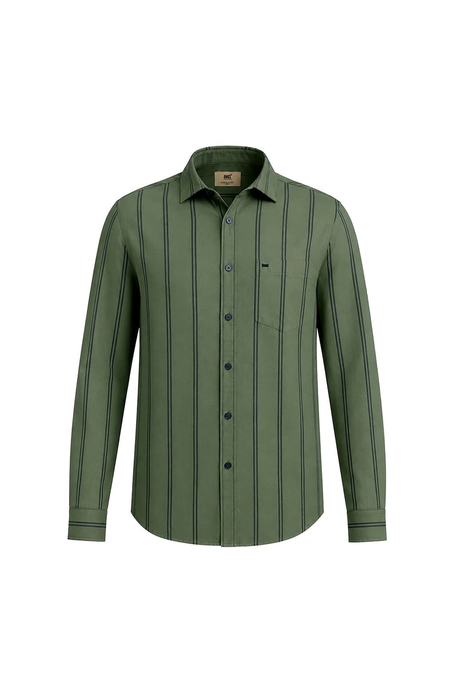 BASICS SLIM FIT OIL GREEN COTTON STRIPE SHIRT